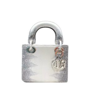 DIOR MINI SEQUIN LADY D-JOY BAG WHITE 17CM