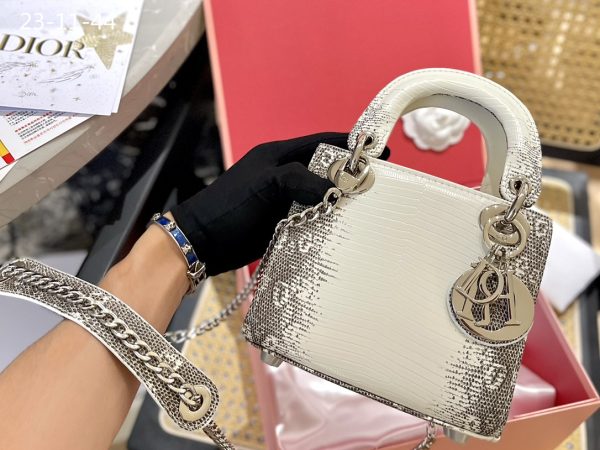 DIOR MINI SEQUIN LADY D-JOY BAG WHITE 17CM