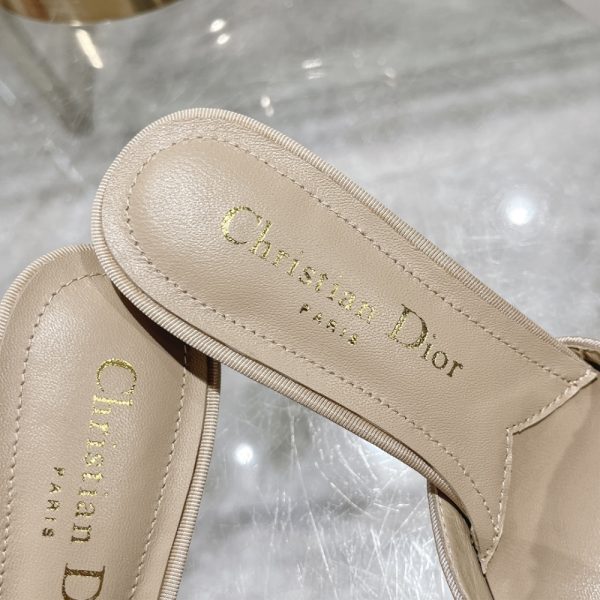 DIOR ADIORABLE HEELED SLIDE NUDE FRINGED GROSGRAIN KCO089GGN S12U