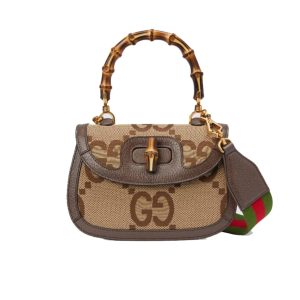 GUCCI BAMBOO 1947 JUMBO GG SMALL TOP HANDLE BAG 18CM