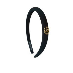 GUCCI SMALL GG HEADBAND WITH GOLD HARDWARE IN BLACK