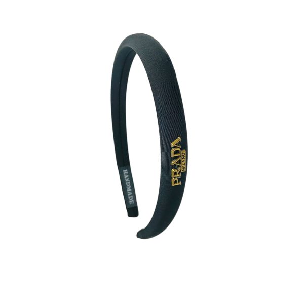 PRADA SMALL PRADA MILANO HEADBAND WITH GOLD HARDWARE IN BLACK