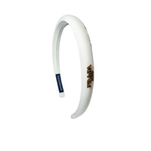 PRADA SMALL PRADA MILANO HEADBAND WITH GOLD HARDWARE IN WHITE