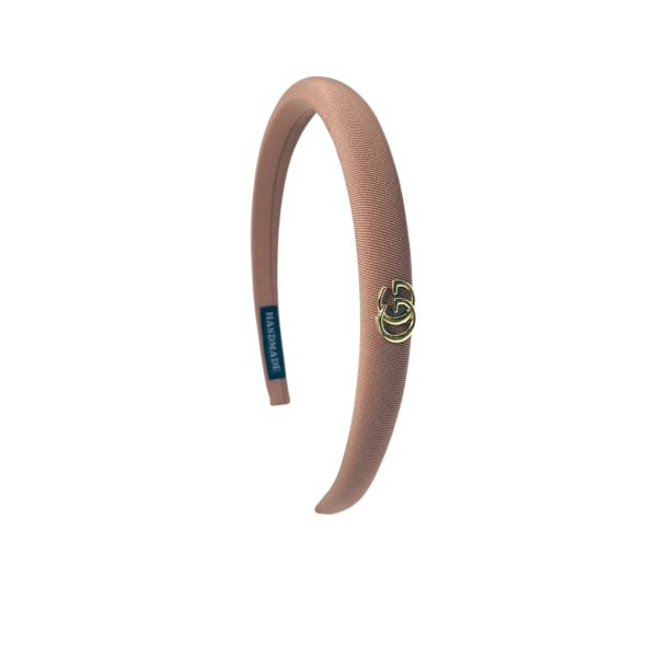 GUCCI SMALL GG HEADBAND WITH GOLD HARDWARE IN LIGHT BROWN