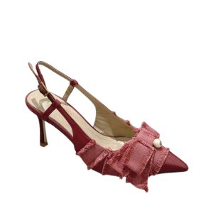 DIOR ADIORABLE SLINGBACK PUMP RED FRINGED GROSGRAIN