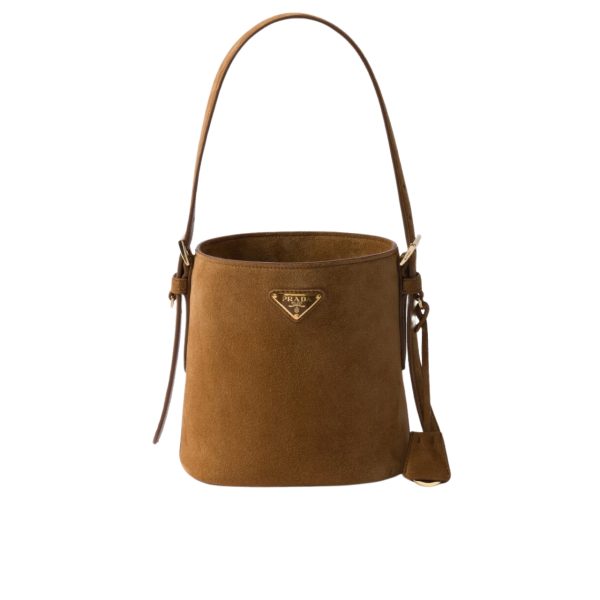 PRADA SUEDE MINI BUCKET BAG CINNAMON 18CM 1BE078 2C4S F0401 V OVO