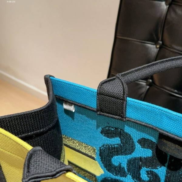 DIOR BOOK TOTE MISS DIOR GRAFFITI EMBROIDERY TWO TONE YELLOW AND BLUE 41CM