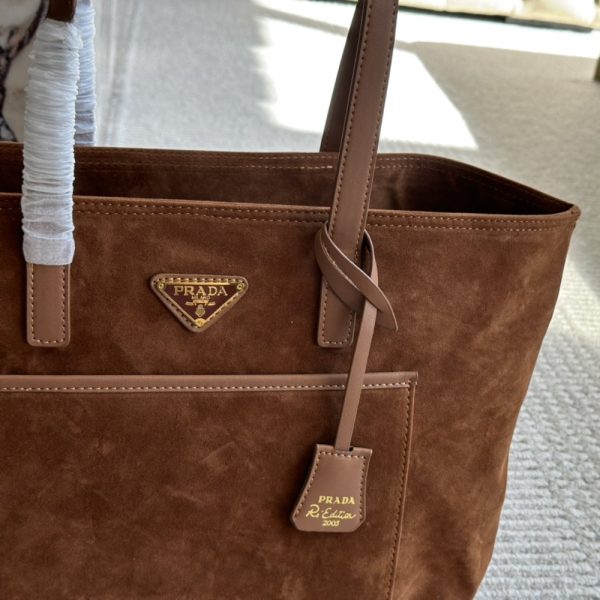 PRADA SUEDE DOUBLE TOTE BAG COCOA BROWN 35CM