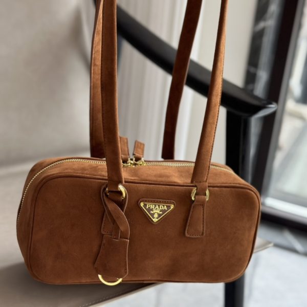 PRADA SUEDE SHOULDER BAG COCOA BROWN 29CM