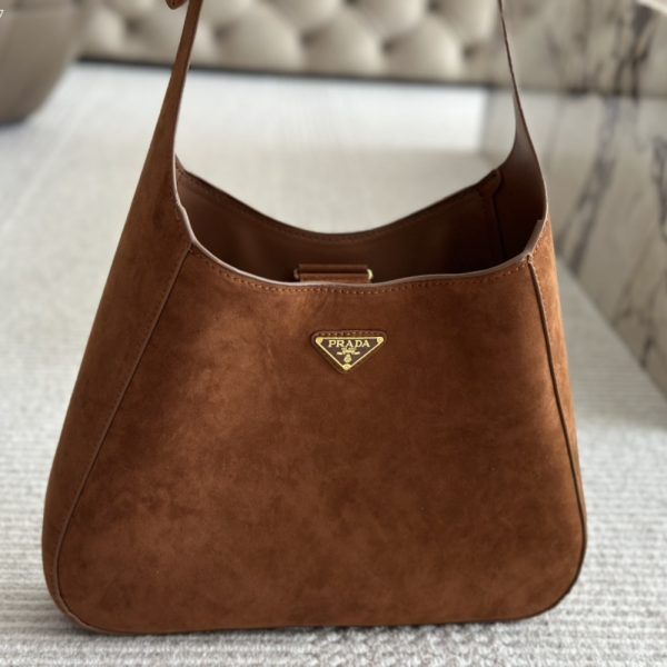 PRADA LARGE SUEDE SHOULDER BAG COCOA BROWN 34CM