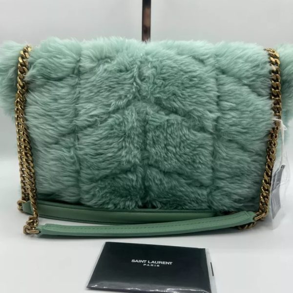 SAINT LAURENT PUFFER BAG IN SHEARLING GREEN 28CM