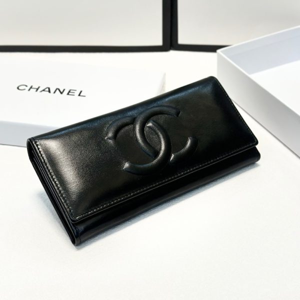 CHANEL LONG LAMBSKIN WALLET BLACK 19CM