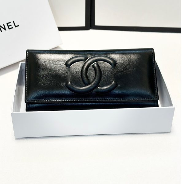 CHANEL LONG LAMBSKIN WALLET BLACK 19CM