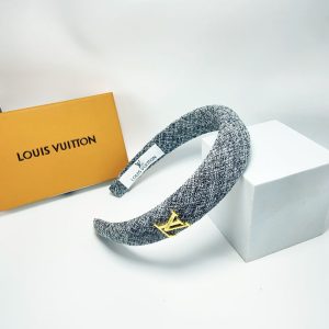 LOUIS VUITTON LV TWEED HEADBAND WITH GOLD HARDWARE IN LIGHT GREY