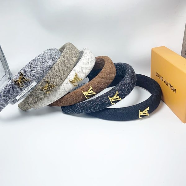 LOUIS VUITTON LV TWEED HEADBAND WITH GOLD HARDWARE IN LIGHT GREY