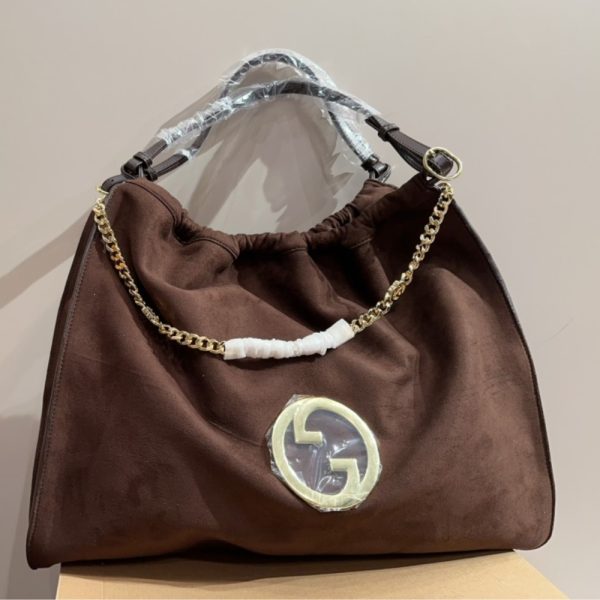 GUCCI BLONDIE LARGE SUEDE TOTE BAG BROWN 50CM