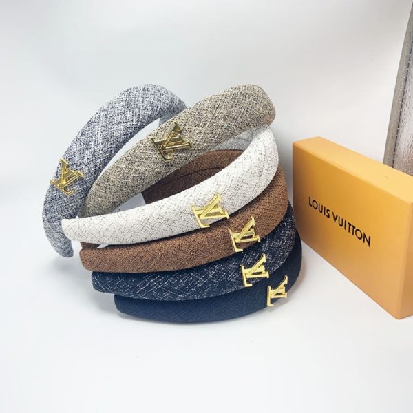 LOUIS VUITTON LV TWEED HEADBAND WITH GOLD HARDWARE IN LIGHT GREY