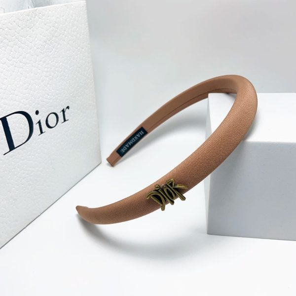 DIOR SMALL DIOR HEADBAND WITH GOLD HARDWARE IN LIGHT BROWN