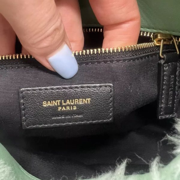 SAINT LAURENT PUFFER BAG IN SHEARLING GREEN 28CM