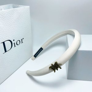 DIOR SMALL DIOR HEADBAND WITH GOLD HARDWARE IN WHITE