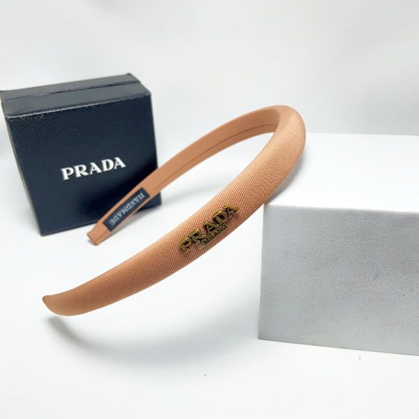 PRADA SMALL PRADA MILANO HEADBAND WITH GOLD HARDWARE IN LIGHT BROWN