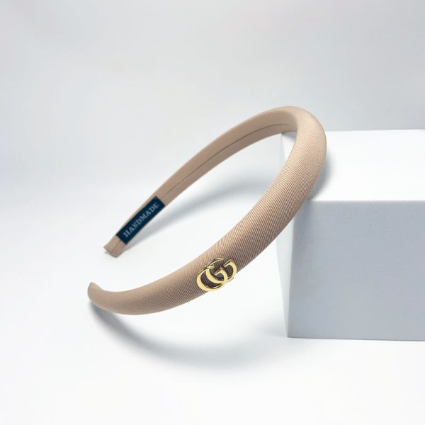 GUCCI SMALL GG HEADBAND WITH GOLD HARDWARE IN BEIGE