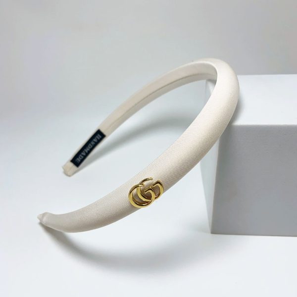 GUCCI SMALL GG HEADBAND WITH GOLD HARDWARE IN WHITE