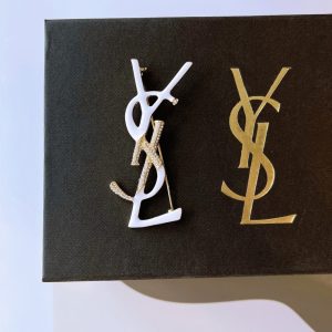 SAINT LAURENT YSL BROOCH WHITE