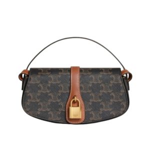 CELINE CLUTCH ON STRAP TABOU IN TRIOMPHE CANVAS AND CALFSKIN TAN 20CM 10I592DQ2 04LU