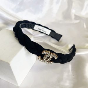 CHANEL CC VELVET HEADBAND WITH GOLD HARDWARE IN BLACK