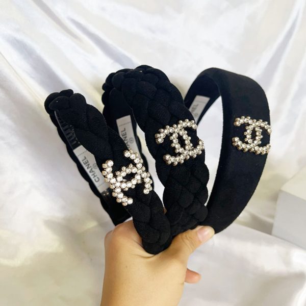 CHANEL CC VELVET HEADBAND WITH GOLD HARDWARE IN BLACK