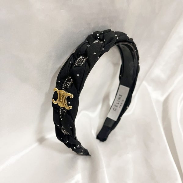 CELINE TWEED AN SEQUIN HEADBAND WITH GOLD HARDWARE IN BLACK