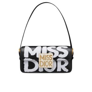 DIOR MISS DIOR FLAP BAG GRAFFITI PRINTED CALFSKIN BLACK AND WHITE 22CM M2610UZCJ M911