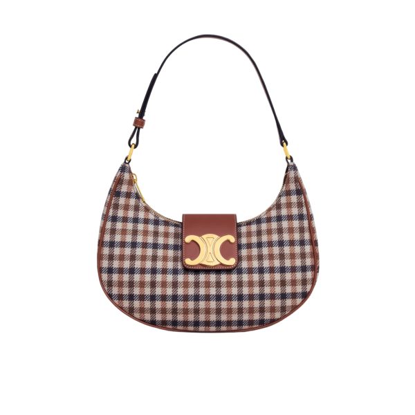 CELINE AVA TRIOMPHE BAG IN TARTAN TEXTILE AND CALFSKIN MEDIUM 24CM 114492FYD 14ML