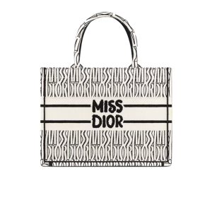 DIOR BOOK TOTE MISS DIOR ALLOVER EMBROIDERY WHITE AND BLACK 26CM M1296ZEZE M041