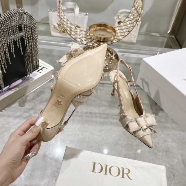 DIOR ADIORABLE SLINGBACK PUMP NUDE FRINGED GROSGRAIN