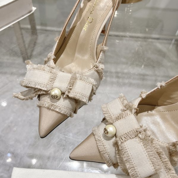 DIOR ADIORABLE SLINGBACK PUMP NUDE FRINGED GROSGRAIN