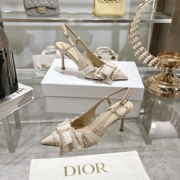 DIOR ADIORABLE SLINGBACK PUMP NUDE FRINGED GROSGRAIN