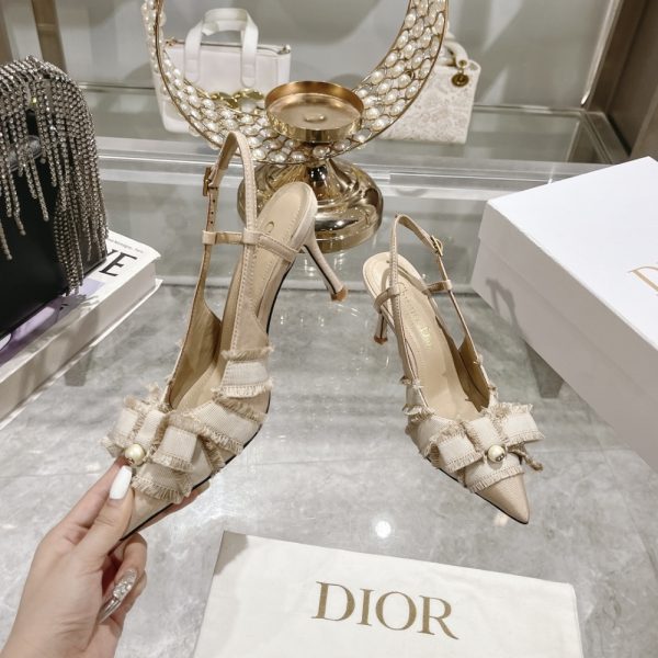 DIOR ADIORABLE SLINGBACK PUMP NUDE FRINGED GROSGRAIN