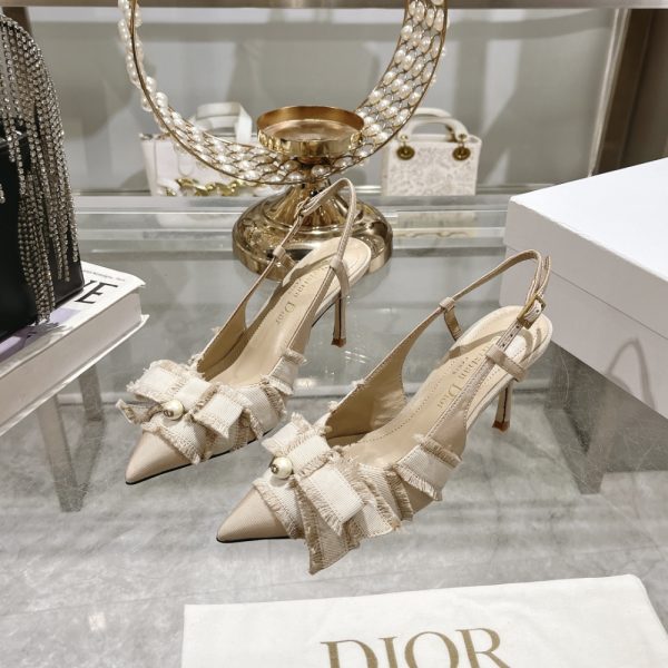 DIOR ADIORABLE SLINGBACK PUMP NUDE FRINGED GROSGRAIN