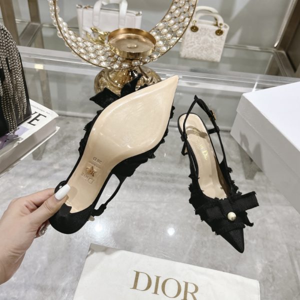 DIOR ADIORABLE SLINGBACK PUMP BLACK FRINGED GROSGRAIN KDV225GGN S900