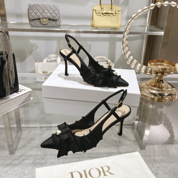 DIOR ADIORABLE SLINGBACK PUMP BLACK FRINGED GROSGRAIN KDV225GGN S900