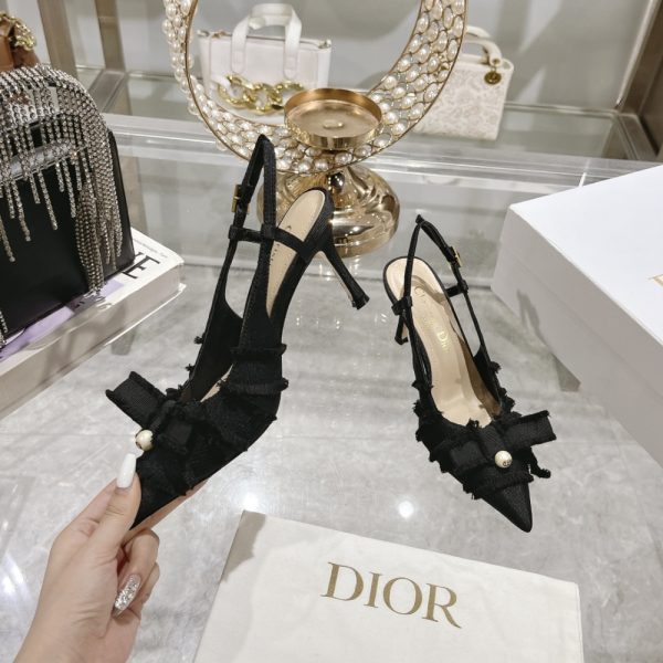 DIOR ADIORABLE SLINGBACK PUMP BLACK FRINGED GROSGRAIN KDV225GGN S900