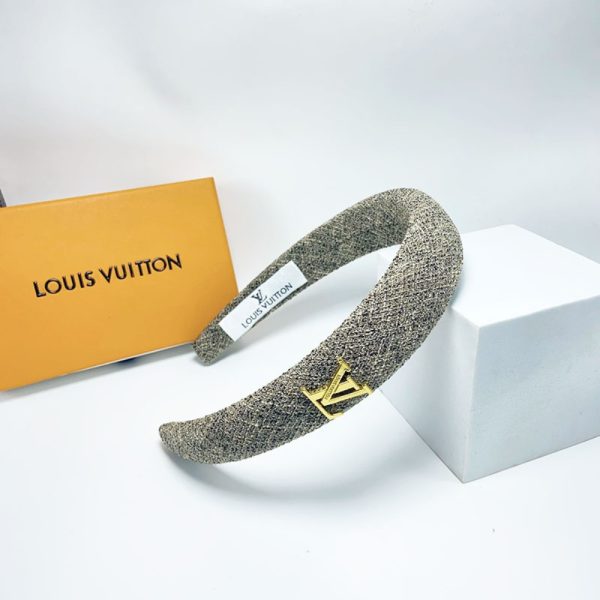 LOUIS VUITTON LV TWEED HEADBAND WITH GOLD HARDWARE IN SALT AND PEPPER