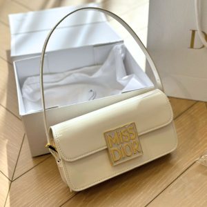 DIOR MISS DIOR FLAP BAG PATENT CALFSKIN WHITE 22CM