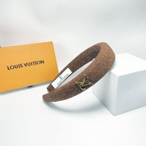 LOUIS VUITTON LV TWEED HEADBAND WITH GOLD HARDWARE IN BROWN