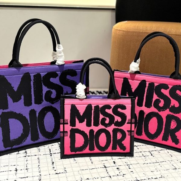 DIOR BOOK TOTE MISS DIOR GRAFFITI EMBROIDERY TWO TONE PINK AND PURPLE 41CM