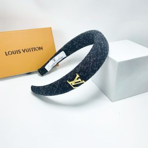 LOUIS VUITTON LV TWEED HEADBAND WITH GOLD HARDWARE IN DARK GREY