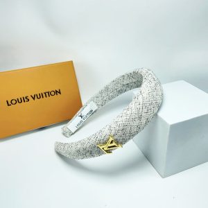 LOUIS VUITTON LV TWEED HEADBAND WITH GOLD HARDWARE IN WHITE