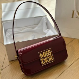 DIOR MISS DIOR FLAP BAG PATENT CALFSKIN RED WINE 22CM